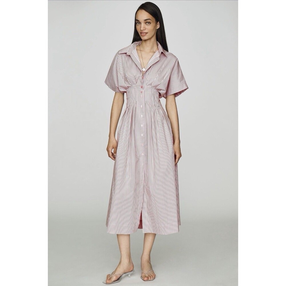 Exquise Anthropologie Shirt Dress Pink Stripe Tobie Preppy Retro Vacay Small NWT